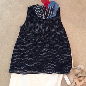Coldwater Creek navy polka dot top