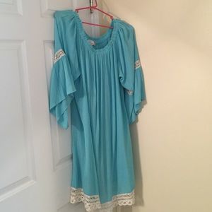 Aqua and cream dress