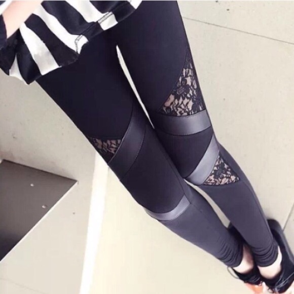 Last one: Black Leggings Lace & Faux Leather - Picture 3 of 4