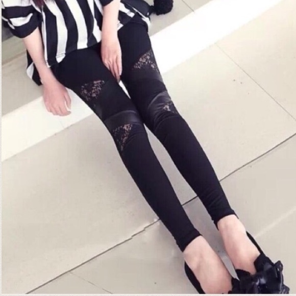 Last one: Black Leggings Lace & Faux Leather - Picture 4 of 4
