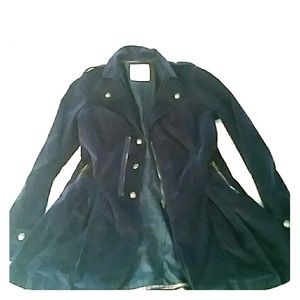 Blue velvet feminine military style jacket