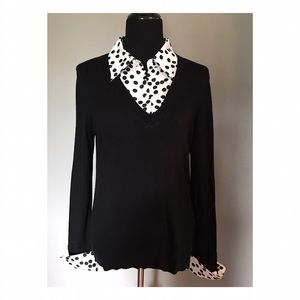 Ellen Tracy black sweater - polka dot collar/cuff