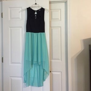High/low black mint green dress