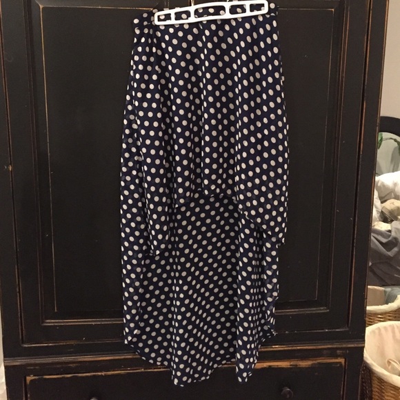 Blue and white polka dot high low skirt