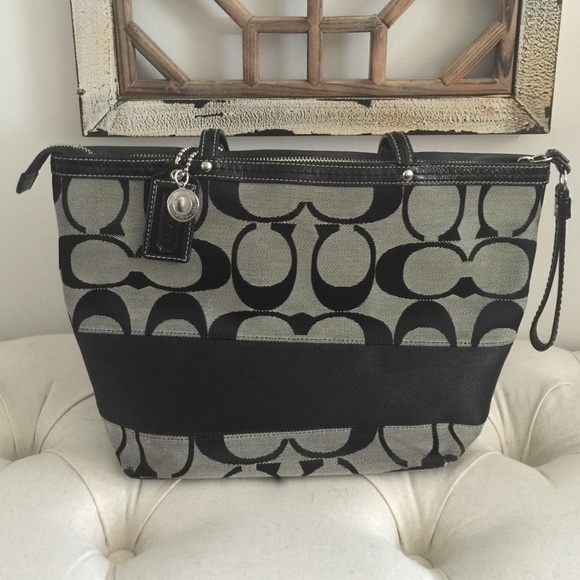 Coach Handbags - Black & Grey signature Coach tote