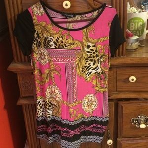 pink and black silky tshirt