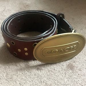 COACH plaque buckle leather belt