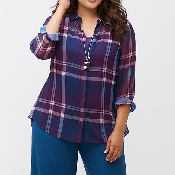 Chiffon Plaid Shirt | Lane Bryant 22/24