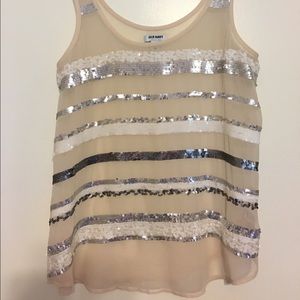 Nude Sequin Stripe Tank