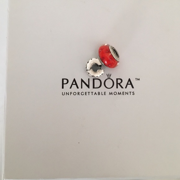 Red and burgundy glass Pandora bead