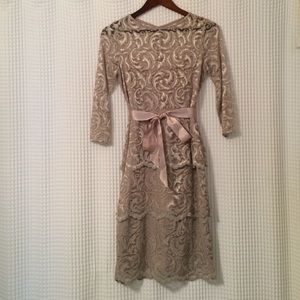 Champagne lace three-tiered dress. Size 4.