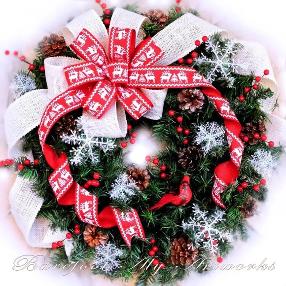 Christmas Wreath~battery op Led lights~Handmade