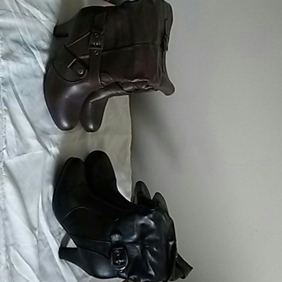 Brown and black boots