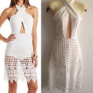 Halter Cut-Out Crochet Midi Dress