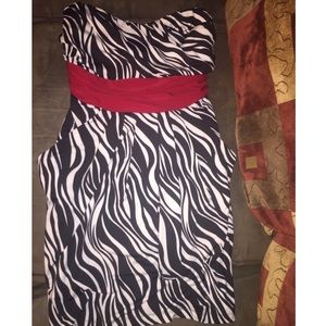 1X Zebra Print Strapless Dress