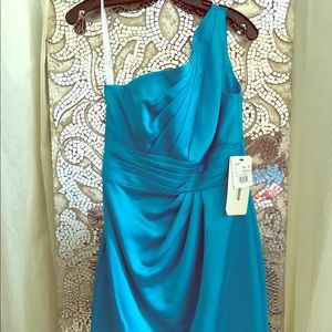 One shoulder satin David's Bridal dress