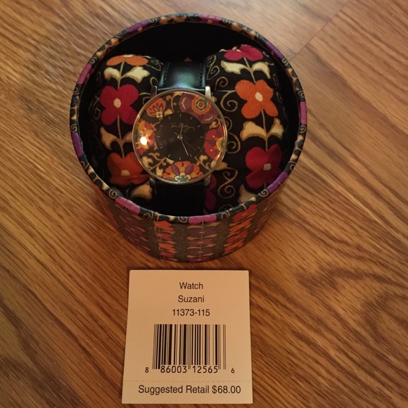 VERA BRADLEY "SUZANI" BLACK LEATHER WATCH IN BOX