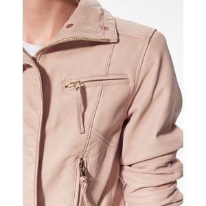 Zara Pink Lamb's Leather Motorcycle Jacket