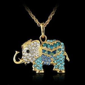 New gold elephant necklace w/blue crystals