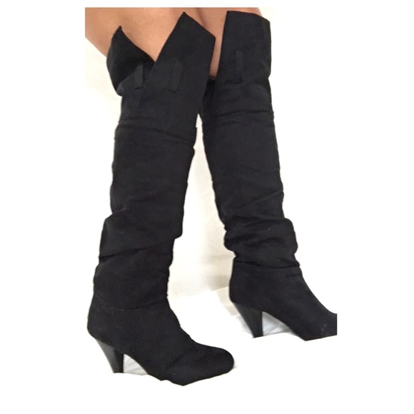 Over the knee suade black heel boots