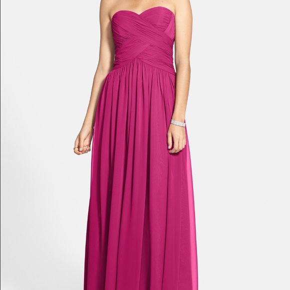JS Boutique strapless dress ruched chiffon gown