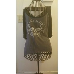 Rhinestone Sugar Skull Hi-Lo Shirt