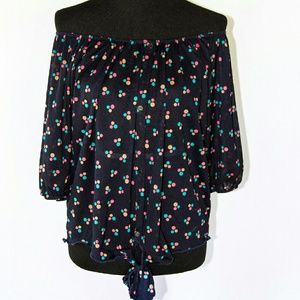See-through Navy Blue Blouse W/ Polka Dots