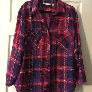 Flap Pocket Plaid Blouse