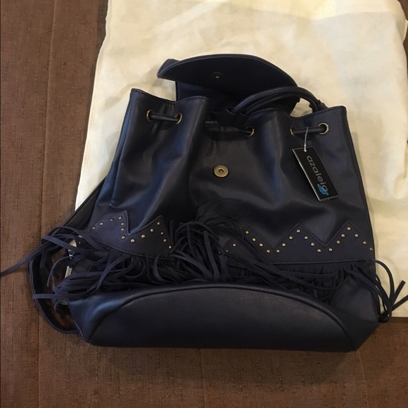 Cute fringe navy blue leather back pack