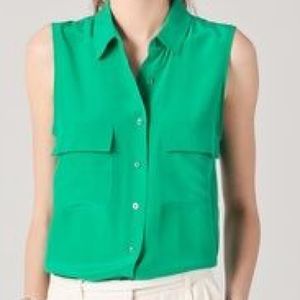 Silk equipment button down green shirt