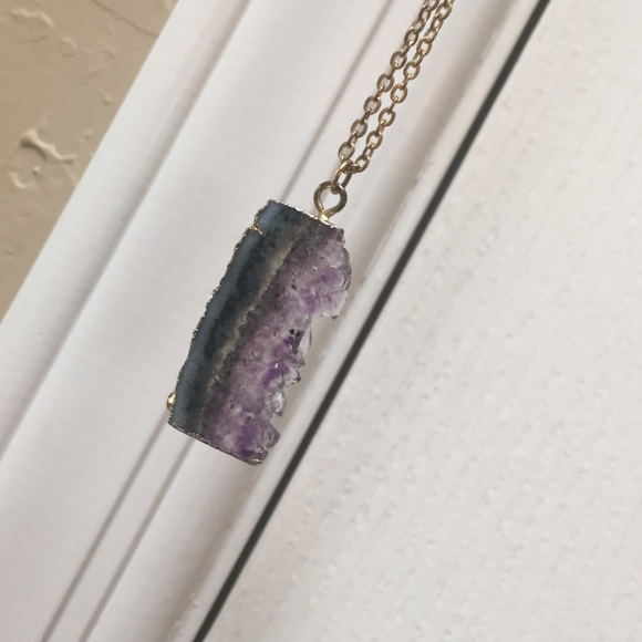 Purple Quartz rock necklace. Long