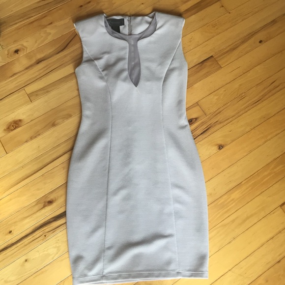 Grey dress with illusion neckline