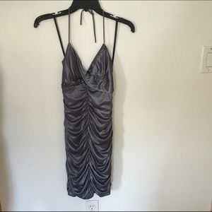 Silver beaded semi formal cocktail dress