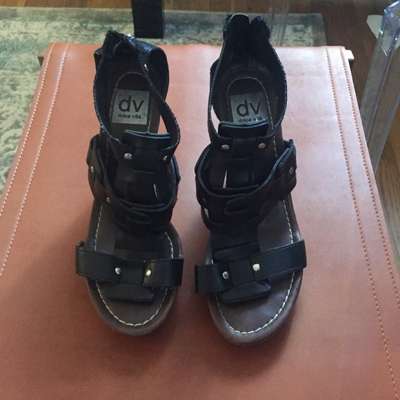 Dolce Vita Black and Cork wedges