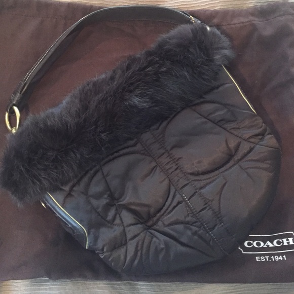 Brown Coach bag with fur - Picture 1 of 1