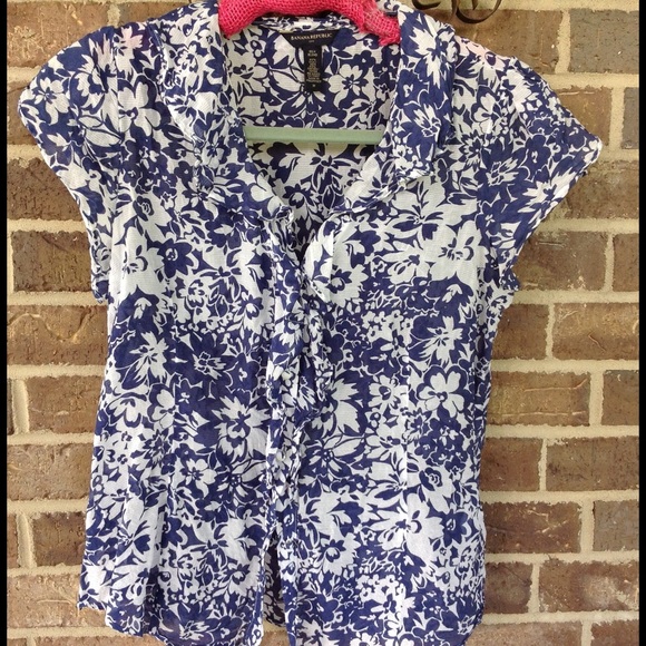 Blue Floral Silk Blend Banana Republic Blouse