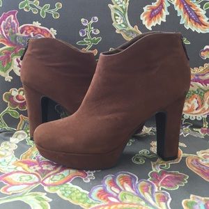 Brown faux suede platform ankle boots