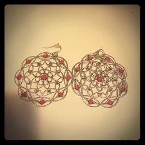 Silver and coral earrings
