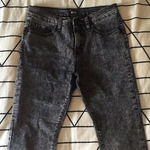 Cropped bleached/distressed, high-waist jeans