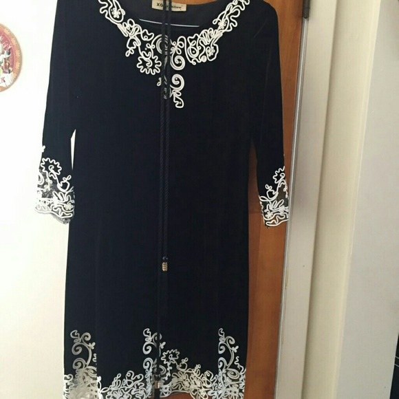 Black Velour dress with white flowers