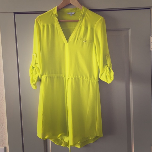 Neon yellow mid thigh dress