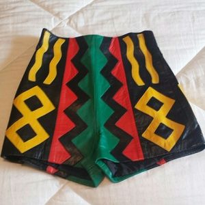 High wasted tribal leather short