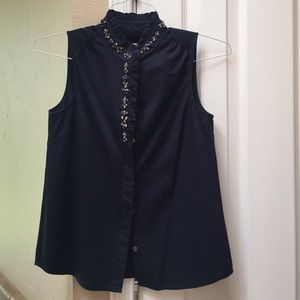 JCrew navy blue jeweled tank. Size 0P