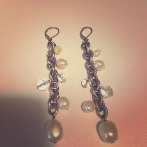 Pearl and silver dangly earrings
