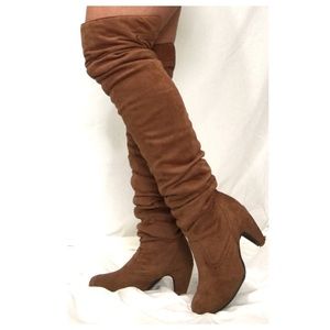 Thigh high camel suede boots