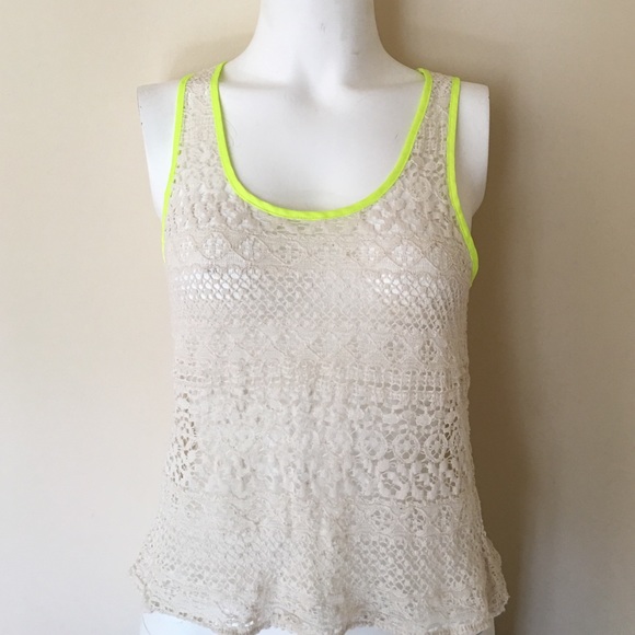 Express Size S lace tank top with Neon piping