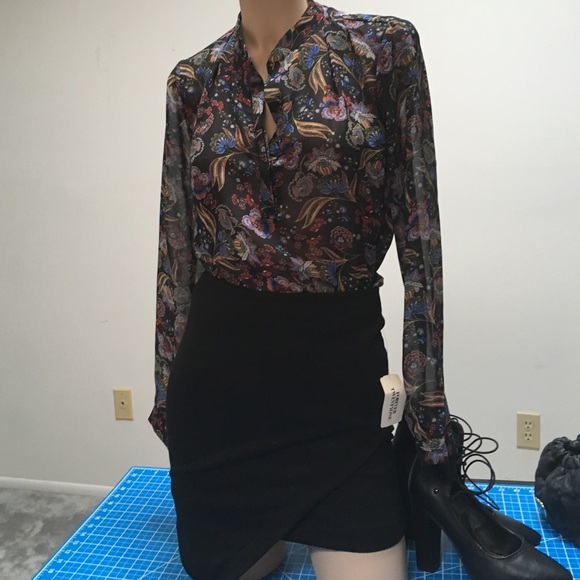 70's boho paisley floral chiffon button up
