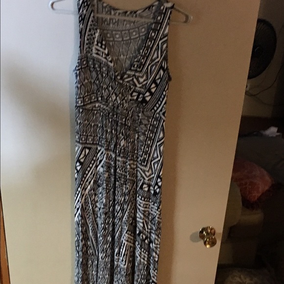 Long black and white maxi dress.