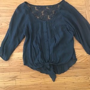 Dark green blouse with front-tie