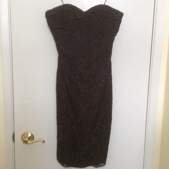 Strapless, beaded lace cocktail dress